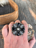 Pearl and Onyx Cluster Ring