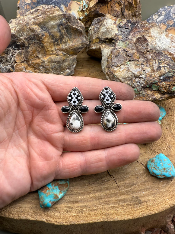 White Buffalo Cross Earrings