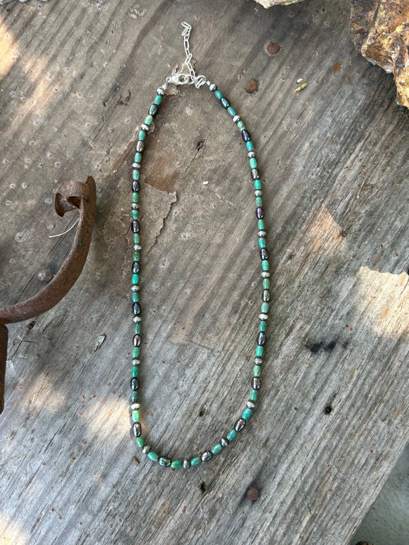 Green Turquoise and Peacock Pearl Necklace