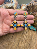 Orange Spiny Cross Earrings