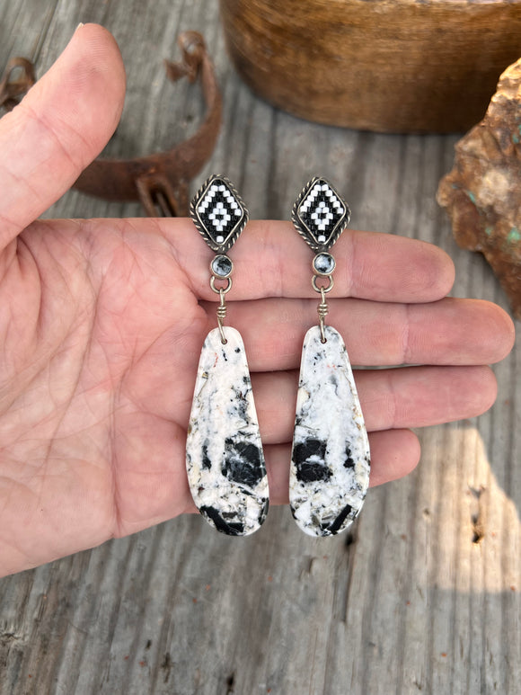 Double White Buffalo Slab Earrings