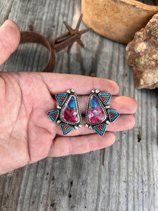 Pink Dhali Cluster Earrings