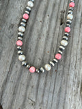 White Pearl and Pink Coral Necklace