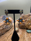 Orange Spiny Cross Earrings