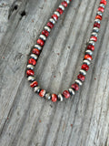 Red Orange Spiny Oyster and Sterling Silver Pearl Necklace