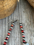 Red Orange Spiny Oyster and Silver Necklace