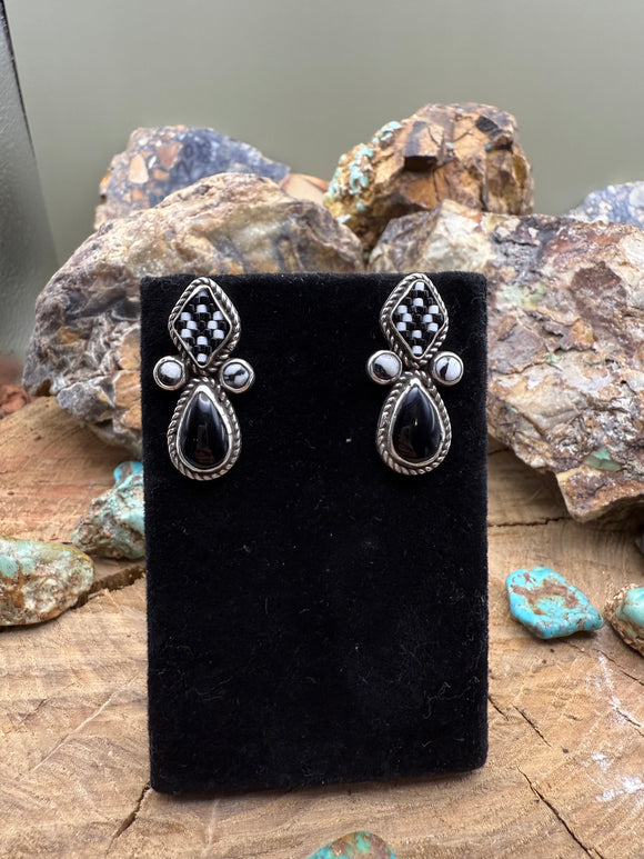 Onyx Cross Earrings