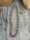 Red Orange Spiny Oyster and Silver Necklace