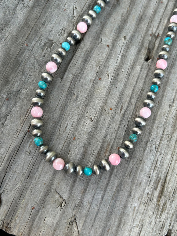 Kingman and Pink Coral Necklace