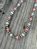 Pink Coral and White Pearl Necklace