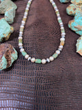 Cream Pearl and Green Turquoise Necklace