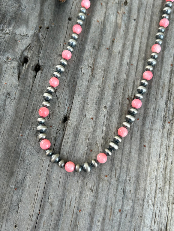 Pink and Sterling Pearl Necklace